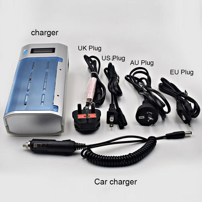 เครื่องชาร์จแบตเตอรี่ AC 100-240V 4 ช่องสำหรับแบตเตอรี่ขนาด AA และ AAA และ C / D พร้อมจอแสดงผล LCD ปลั๊ก AU