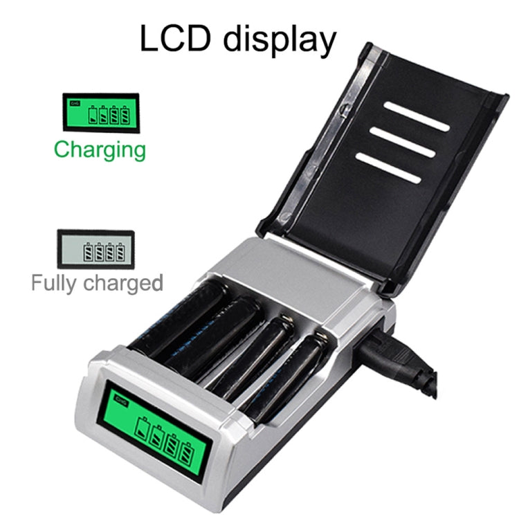 เครื่องชาร์จแบตเตอรี่ AC 100-240V 4 ช่องสำหรับแบตเตอรี่ AA และ AAA พร้อมจอแสดงผล LCD ปลั๊ก EU