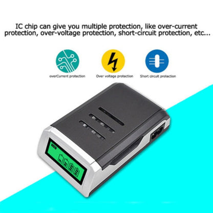 เครื่องชาร์จแบตเตอรี่ AC 100-240V 4 ช่องสำหรับแบตเตอรี่ AA และ AAA พร้อมจอแสดงผล LCD ปลั๊ก EU
