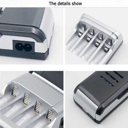 เครื่องชาร์จแบตเตอรี่ AC 100-240V 4 ช่องสำหรับแบตเตอรี่ AA และ AAA พร้อมจอแสดงผล LCD ปลั๊ก EU