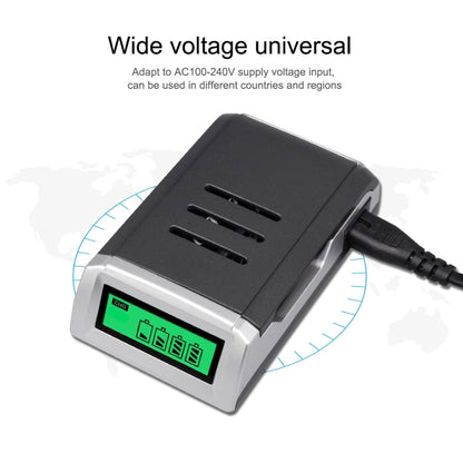 เครื่องชาร์จแบตเตอรี่ AC 100-240V 4 ช่องสำหรับแบตเตอรี่ AA และ AAA พร้อมจอแสดงผล LCD ปลั๊ก EU