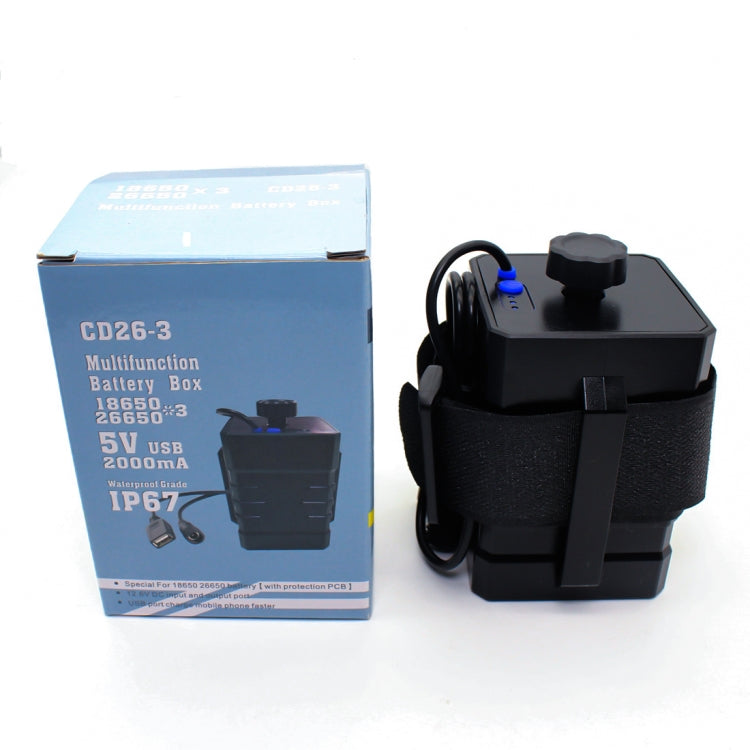 3 ส่วน 18650/26650 IPX7 กันน้ำกล่องแบตเตอรี่ 12v รอบหัว & 5v USB Connector แรงดันไฟฟ้าขาออกไม่รวมแบตเตอรี่, 12v