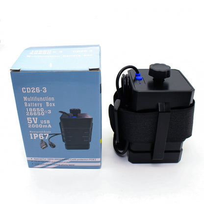 3 ส่วน 18650/26650 IPX7 กันน้ำกล่องแบตเตอรี่ 12v รอบหัว & 5v USB Connector แรงดันไฟฟ้าขาออกไม่รวมแบตเตอรี่, 12v
