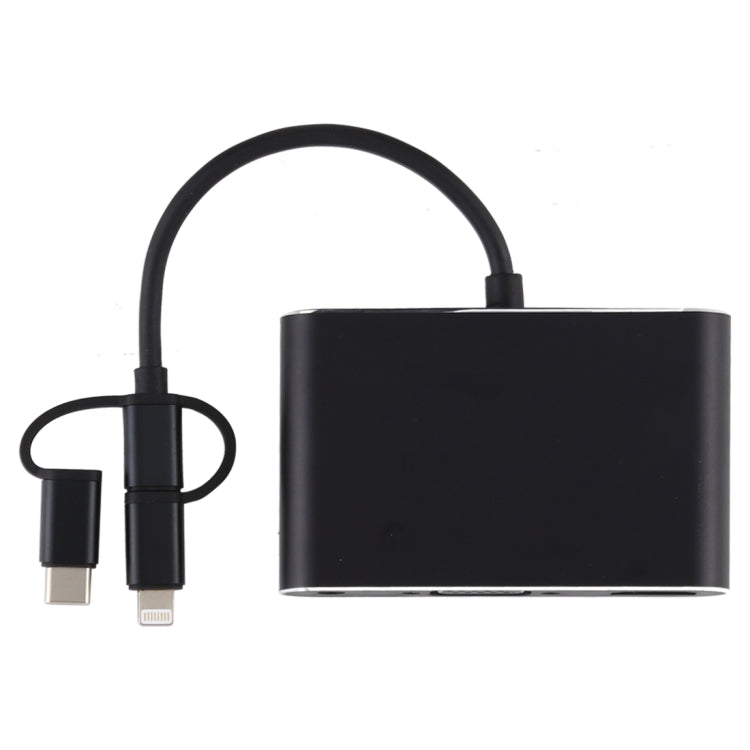 3 in 1 8 Pin + Micro USB + Type-C เป็น AV + HDMI + VGA 15 Pin HD หน้าจอเครื่องเล่นอะแดปเตอร์แปลงพร้อมเสียง