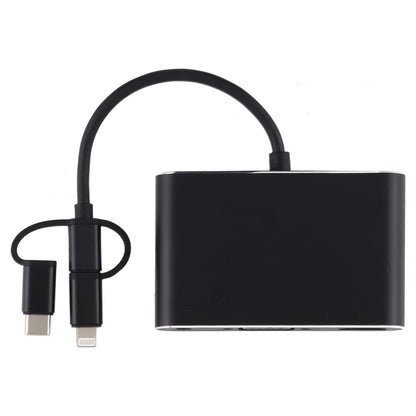 3 in 1 8 Pin + Micro USB + Type-C เป็น AV + HDMI + VGA 15 Pin HD หน้าจอเครื่องเล่นอะแดปเตอร์แปลงพร้อมเสียง