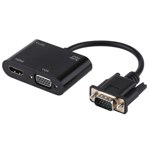 2 in 1 VGA เป็น HDMI + VGA 15 พินอะแดปเตอร์ HDTV ตัวแปลงพร้อมเสียง