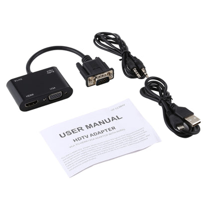 2 in 1 VGA เป็น HDMI + VGA 15 พินอะแดปเตอร์ HDTV ตัวแปลงพร้อมเสียง