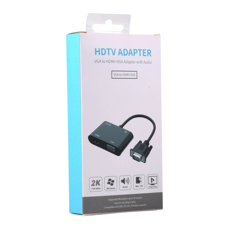 2 in 1 VGA เป็น HDMI + VGA 15 พินอะแดปเตอร์ HDTV ตัวแปลงพร้อมเสียง