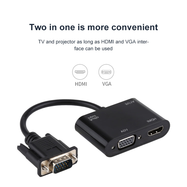2 in 1 VGA เป็น HDMI + VGA 15 พินอะแดปเตอร์ HDTV ตัวแปลงพร้อมเสียง