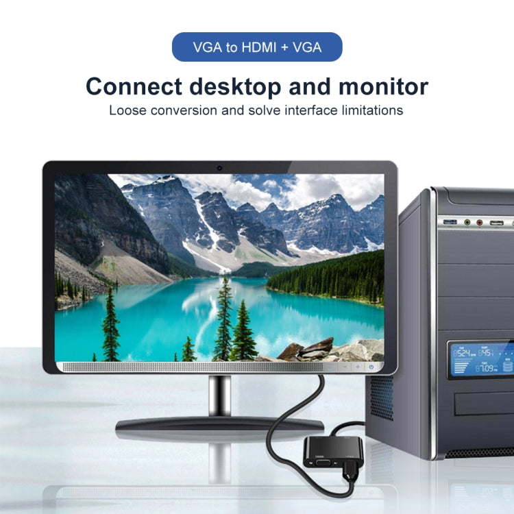 2 in 1 VGA เป็น HDMI + VGA 15 พินอะแดปเตอร์ HDTV ตัวแปลงพร้อมเสียง