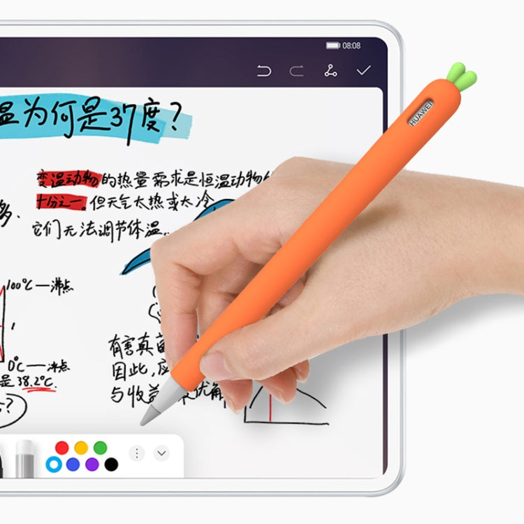 ฝาครอบป้องกันซิลิโคนเหลวแครอทน่ารักพร้อมฝาปากกาและฝาครอบ Nib สำหรับ Huawei M-Pencil
