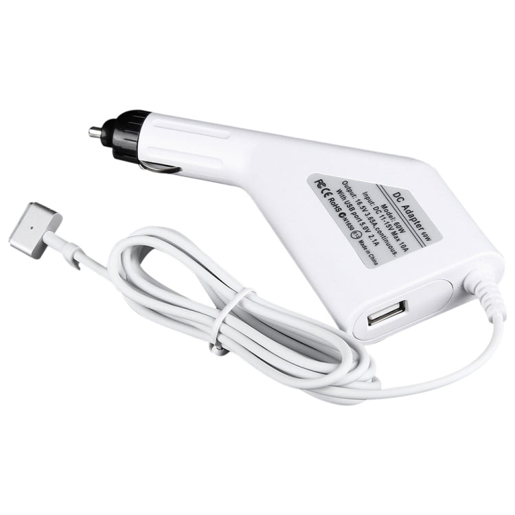 60W 16.5V 3.65A 5 Pin T Style MagSafe 2 ที่ชาร์จไฟในรถพร้อม 1 พอร์ต USB สำหรับ Apple Macbook A1465 / A1502 / A1435 / MD212 / MD2123 / MD662 ความยาว: 1.7 ม.