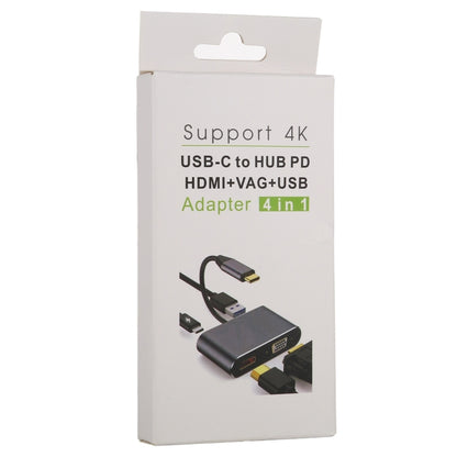 อะแดปเตอร์มัลติฟังก์ชั่นอินเทอร์เฟซ USB / Type-C 4 in 1 ถึง 4K HDMI + VGA + USB 3.0