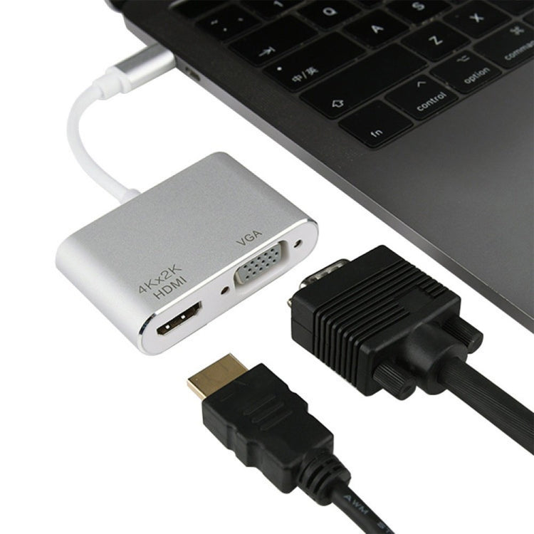 อะแดปเตอร์มัลติฟังก์ชั่นอินเทอร์เฟซ USB / Type-C 4 in 1 ถึง 4K HDMI + VGA + USB 3.0