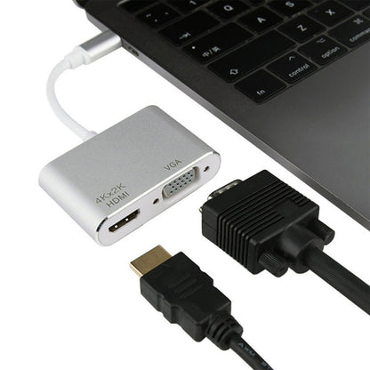 อะแดปเตอร์มัลติฟังก์ชั่นอินเทอร์เฟซ USB / Type-C 4 in 1 ถึง 4K HDMI + VGA + USB 3.0