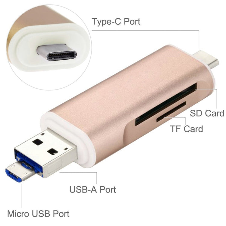 3 in 1 Type-c และ Micro USB และ USB 2.0 3 พอร์ตเครื่องอ่านการ์ด SD / TF สำหรับสมาร์ทโฟน / พีซีที่เปิดใช้งาน OTG