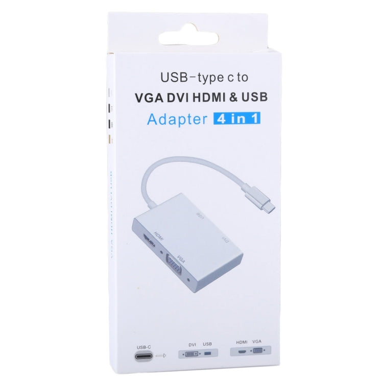 ฮับ 4 in 1 USB-C / Type-C เป็น VGA และ DVI และ HDMI และอะแดปเตอร์ USB