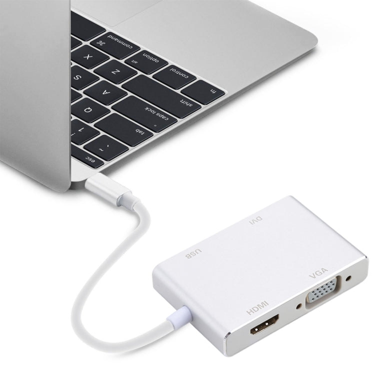 ฮับ 4 in 1 USB-C / Type-C เป็น VGA และ DVI และ HDMI และอะแดปเตอร์ USB