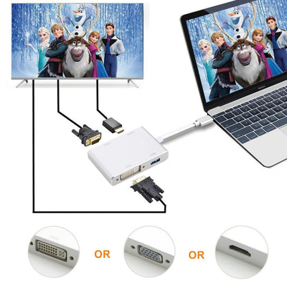 ฮับ 4 in 1 USB-C / Type-C เป็น VGA และ DVI และ HDMI และอะแดปเตอร์ USB