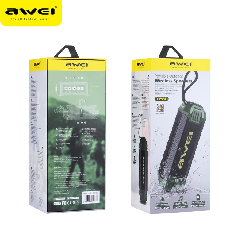 awei Y280 IPX4 ลำโพงบลูทูธ Power Bank พร้อมเบสที่เพิ่มขึ้น, ไมโครโฟนในตัว, รองรับ FM / USB / TF Card / AUX, Y280