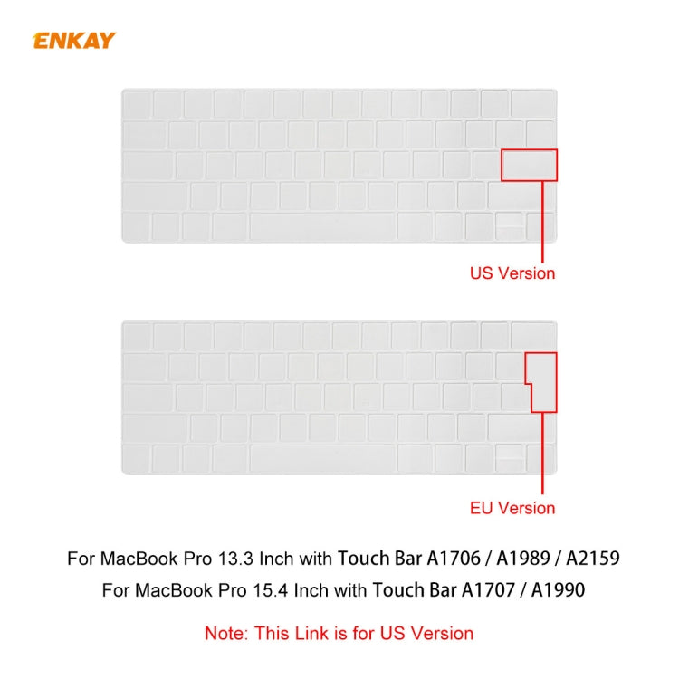 ENKAY TPU Keyboard Protector Cover สำหรับ MacBook Pro 13.3 นิ้ว A1706 / A1989 / A2159 และ Pro 15.4 นิ้ว A1707 / A1990 (พร้อมแถบสัมผัส) เวอร์ชันอเมริกา
