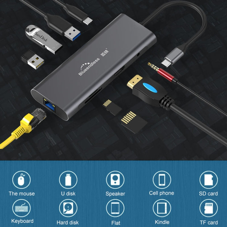 Blueendless 9 In 1 มัลติฟังก์ชั่น Type-C / USB-C HUB Expansion Dock, 9 In 1