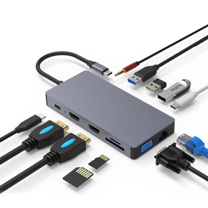 Blueendless 12 In 1 มัลติฟังก์ชั่น Type-C / USB-C HUB Expansion Dock, 12 In 1