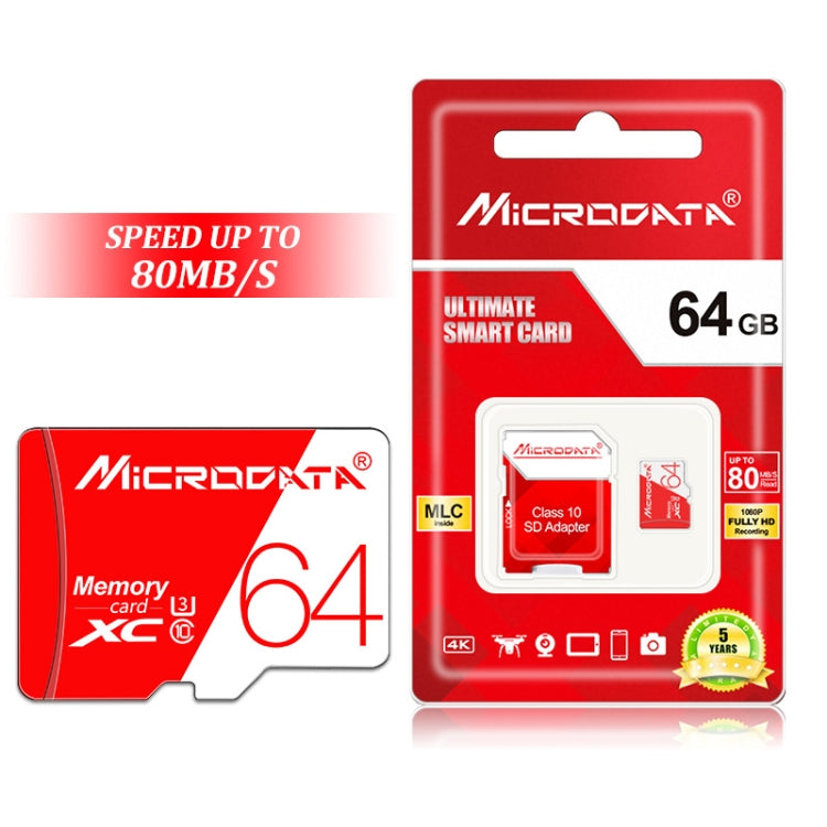 MICRODATA 64GB ความเร็วสูง U3 การ์ดหน่วยความจำ TF (Micro SD) สีแดงและสีขาว, 64GB