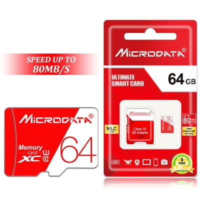 MICRODATA 64GB ความเร็วสูง U3 การ์ดหน่วยความจำ TF (Micro SD) สีแดงและสีขาว, 64GB
