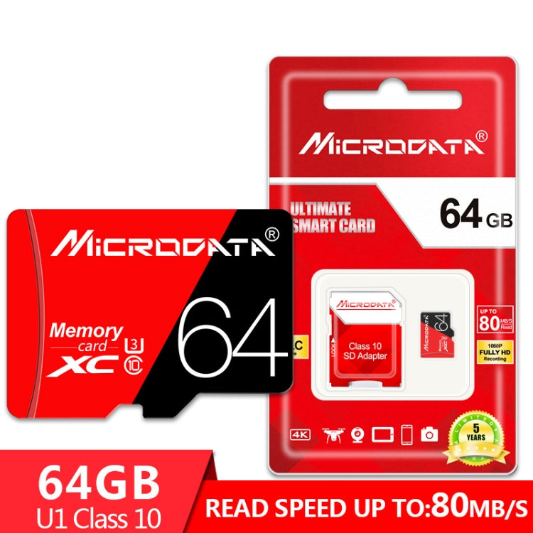 MICRODATA 64GB ความเร็วสูง U3 การ์ดหน่วยความจำ TF (Micro SD) สีแดงและสีดำ, 64GB