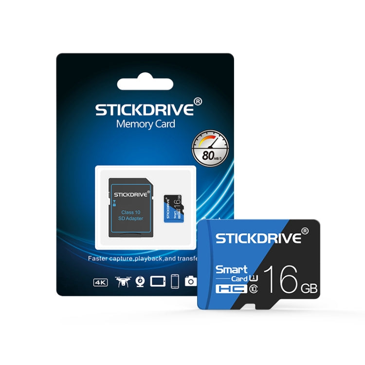 STICKDRIVE การ์ดหน่วยความจำ TF (Micro SD) ความเร็วสูง U1 สีน้ำเงินและสีดำขนาด 16GB, 16GB