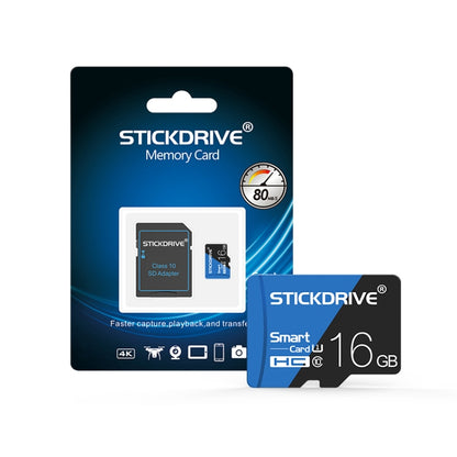 STICKDRIVE การ์ดหน่วยความจำ TF (Micro SD) ความเร็วสูง U1 สีน้ำเงินและสีดำขนาด 16GB, 16GB