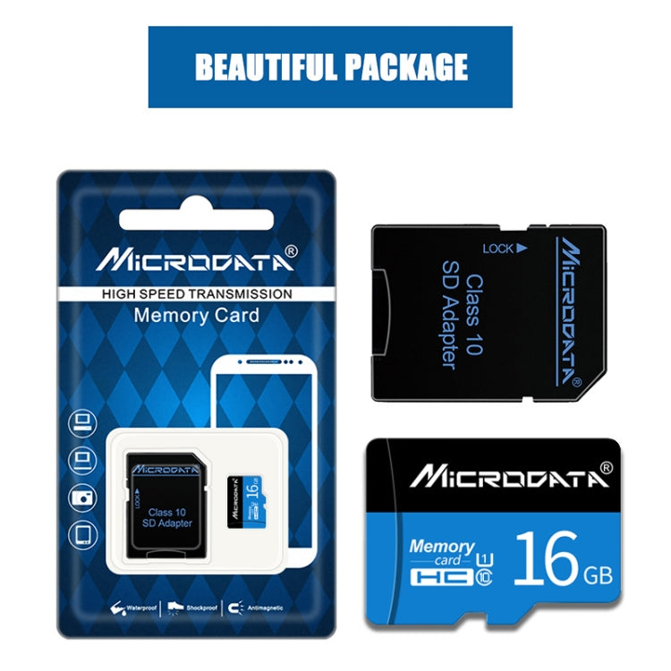 MICRODATA 16GB U1 การ์ดหน่วยความจำ TF (Micro SD) สีน้ำเงินและสีดำ, 16GB