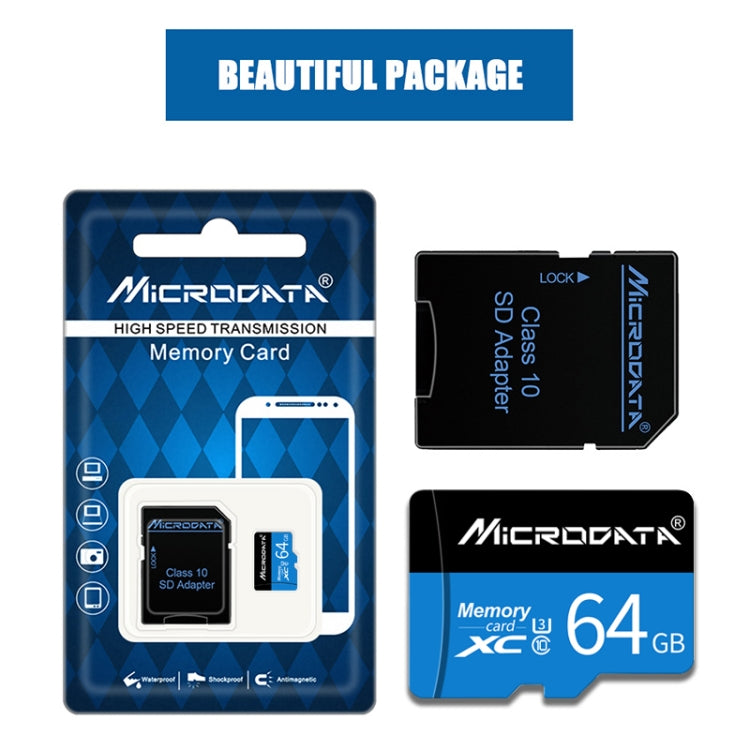 MICRODATA 64GB U3 การ์ดหน่วยความจำ TF (Micro SD) สีน้ำเงินและสีดำ, 64GB