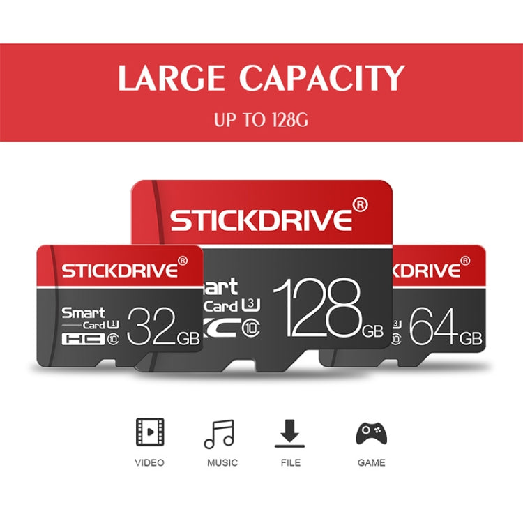 STICKDRIVE 128GB U3 White Line การ์ดหน่วยความจำ TF (Micro SD) สีแดงและสีดำ, 128GB