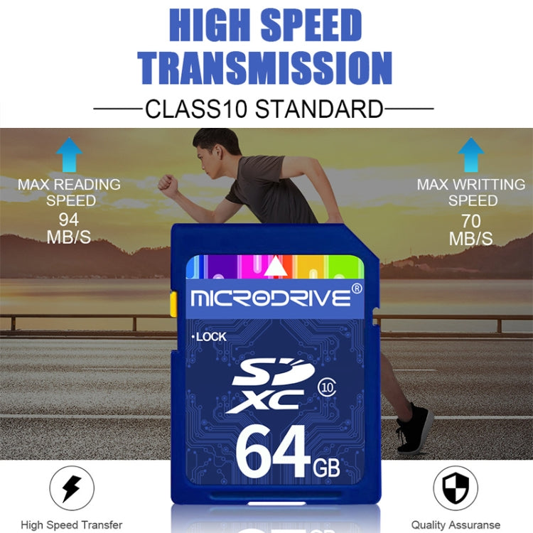 การ์ดหน่วยความจำ SD Microdrive ความเร็วสูง Class 10 ขนาด 64GB สำหรับอุปกรณ์ดิจิตอลทั้งหมดที่มีช่องเสียบการ์ด SD, 64GB