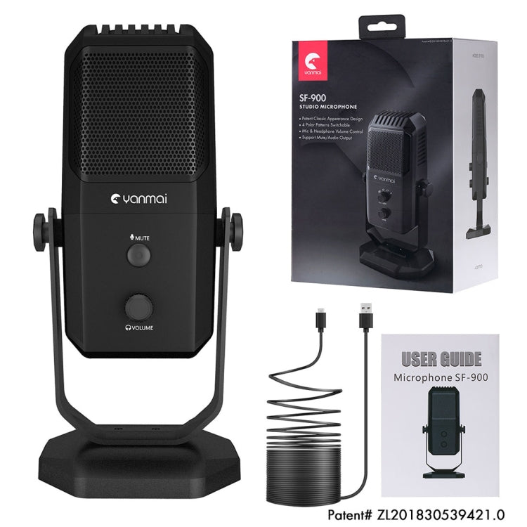 Yanmai SF-900 มัลติฟังก์ชั่นสี่ทิศทางสตูดิโอบันทึกคอนเดนเซอร์ไมโครโฟนพร้อมขาตั้งตั้งโต๊ะ