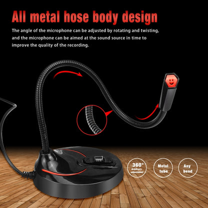 HXSJ F12 ไมโครโฟนคอมพิวเตอร์ USB แบบโค้งงอได้ 360 องศาโดยไม่ต้องใช้ไดรฟ์ ความยาวสายเคเบิล: 2.2 ม.