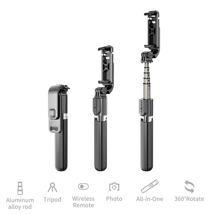 L03 อลูมิเนียมอัลลอยด์แบบพับได้ Bluetooth ขาตั้ง ไม้เซลฟี่, L03 Black