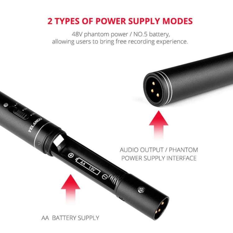 YELANGU YLG9933A MIC07 Professional Interview Condenser วิดีโอไมโครโฟน Shotgun พร้อมอะแดปเตอร์เสียง 6.5 มม. และสายสัญญาณเสียง RXL 3.5 มม.
