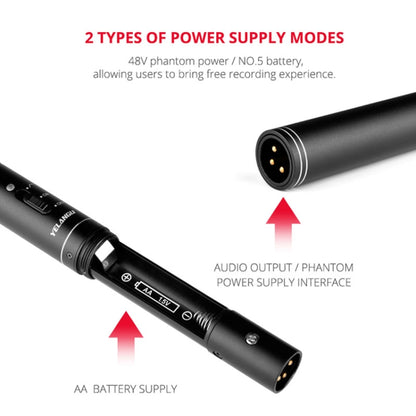 YELANGU YLG9933A MIC07 Professional Interview Condenser วิดีโอไมโครโฟน Shotgun พร้อมอะแดปเตอร์เสียง 6.5 มม. และสายสัญญาณเสียง RXL 3.5 มม.