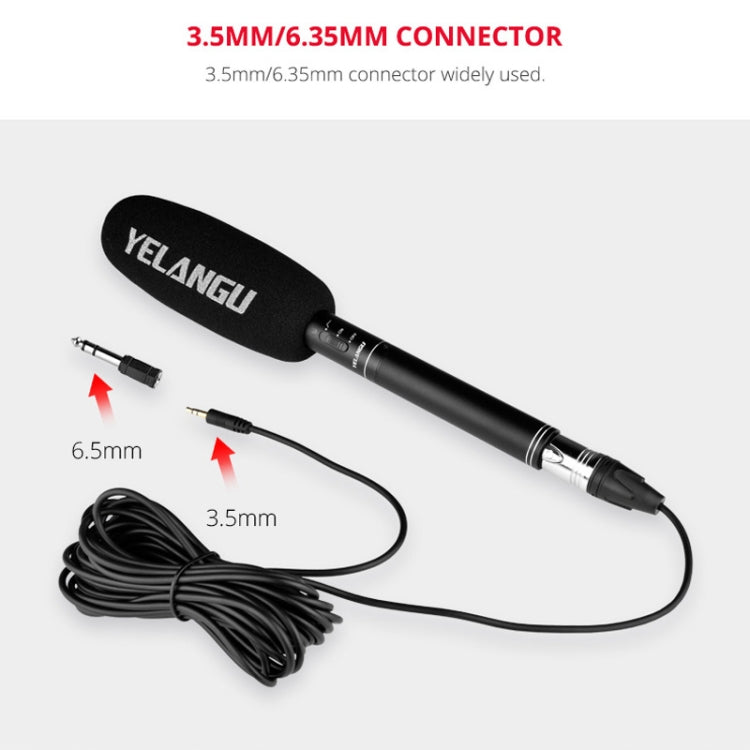 YELANGU YLG9933A MIC07 Professional Interview Condenser วิดีโอไมโครโฟน Shotgun พร้อมอะแดปเตอร์เสียง 6.5 มม. และสายสัญญาณเสียง RXL 3.5 มม.