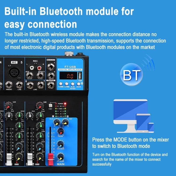 F7 Home 7-channel Bluetooth USB Reverb Mixer ปลั๊ก US, F7 US Plug