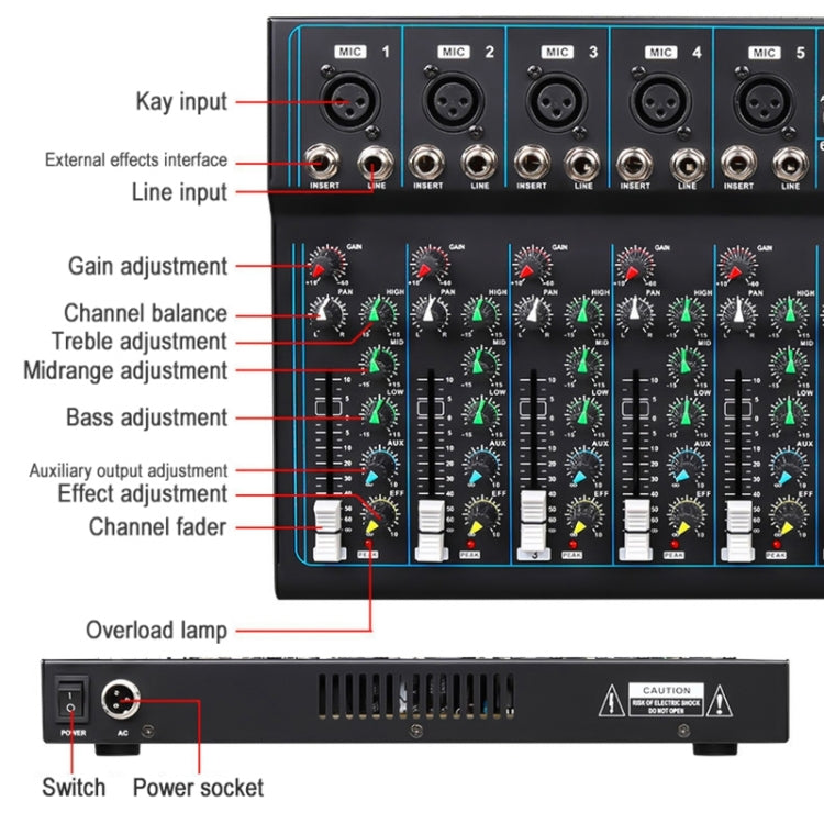 F7 Home 7-channel Bluetooth USB Reverb Mixer ปลั๊ก US, F7 US Plug