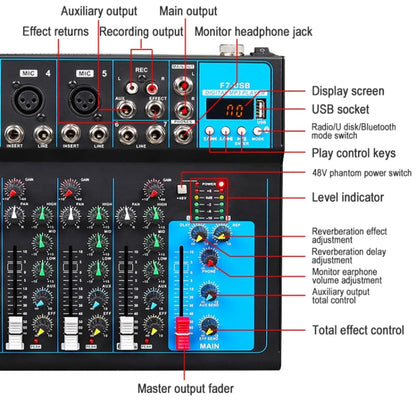 F7 Home 7-channel Bluetooth USB Reverb Mixer ปลั๊ก US, F7 US Plug