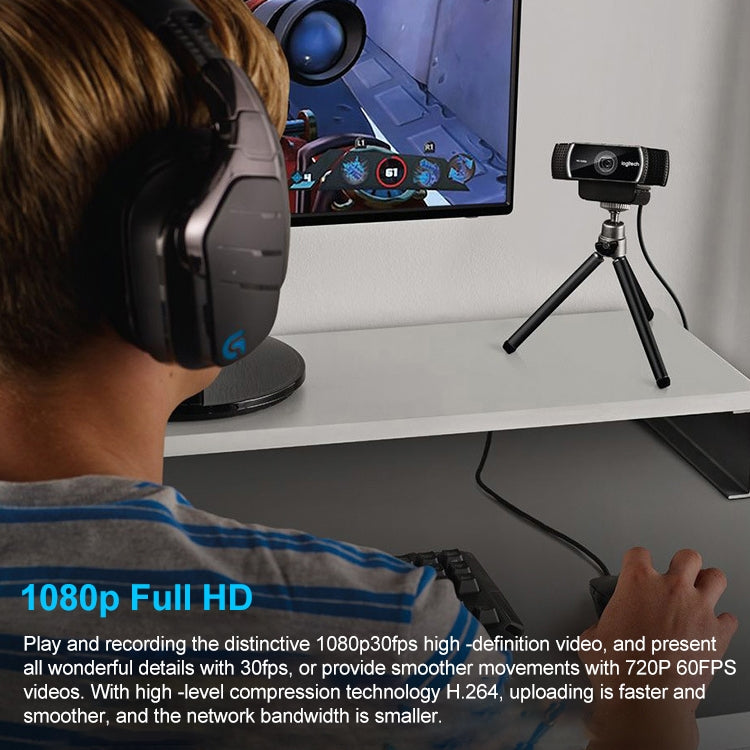Logitech C922 Pro HD Pro ออโต้โฟกัส เว็บแคมสตรีมในตัว กล้องเว็บ 1080P, C922 Pro