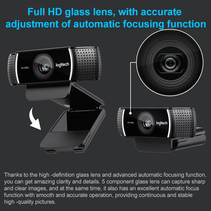Logitech C922 Pro HD Pro ออโต้โฟกัส เว็บแคมสตรีมในตัว กล้องเว็บ 1080P, C922 Pro