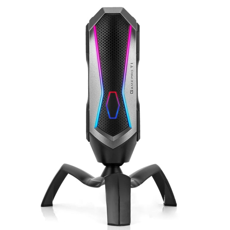 Yanmai T1 ไมโครโฟนสำหรับเล่นเกมคอนเดนเซอร์แบบหมุนได้ 360 องศาฟรีพร้อมไฟสีสันสดใส RGB และสายเคเบิล USB-C / Type-C แบบเสียบได้, ความยาวสายเคเบิล: 1.7 ม., T1