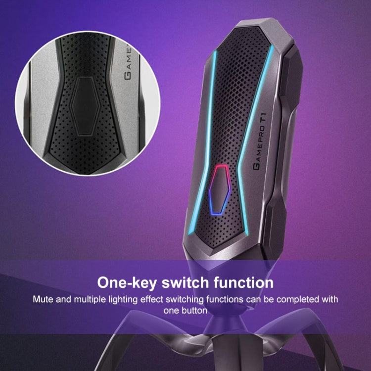 Yanmai T1 ไมโครโฟนสำหรับเล่นเกมคอนเดนเซอร์แบบหมุนได้ 360 องศาฟรีพร้อมไฟสีสันสดใส RGB และสายเคเบิล USB-C / Type-C แบบเสียบได้, ความยาวสายเคเบิล: 1.7 ม., T1