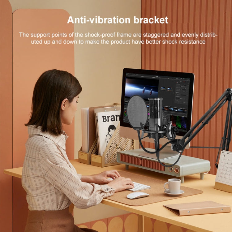 Yanmai X2 Active Noise Reduction Cardioid Pointing Capacitive Recording Microphone Set พร้อม Blowout Net & Cantilever Bracket & 1.7m 3.5mm Interface Cable, X2